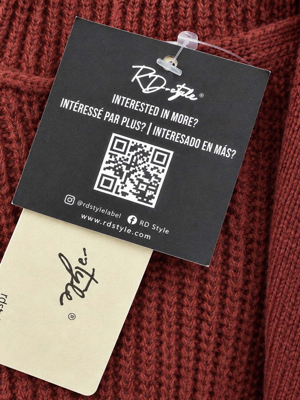 V-Neck Rib Knit Sweater - Rust - Picture 4 of 4